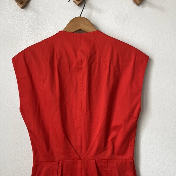 90s Calvin Klein red sleeveless sexy deep v wrap dress stretch knee length 2 - Picture 7 of 7